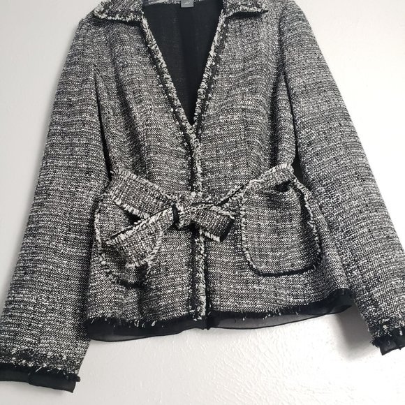 Ann Taylor Fine Italian Fabric Collared Belted Tweed Blazer Jacket - Picture 4 of 14